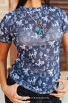 Western Print Short Sleeve Mesh Top - Plus