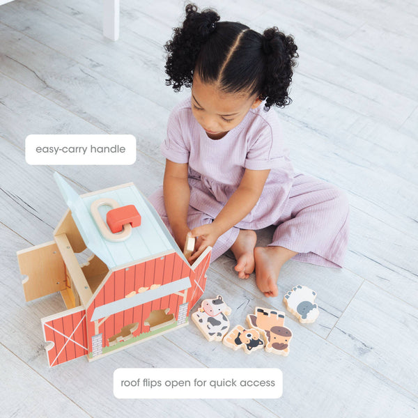 Wooden Barn Shape Sorter Toy, Farm Animals Montessori Play - Broken horn