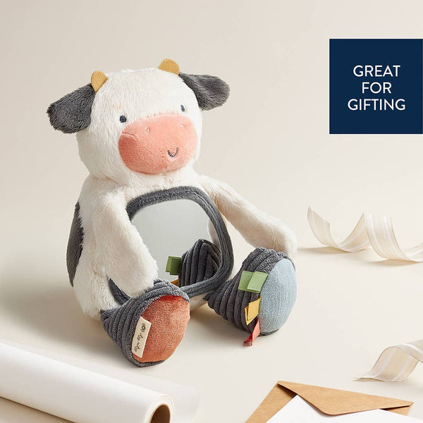 Itzy Ritzy Carmen The Cow - Itzy Bitzy Mirror™ Travel + Tummy Time Toy - Broken horn