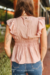 Peach Bootstitch Embroidered Contrast Stitching Blouse - Broken horn