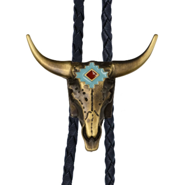 Western Express Longhorn Vintage Brass Bolo Tie - Broken horn