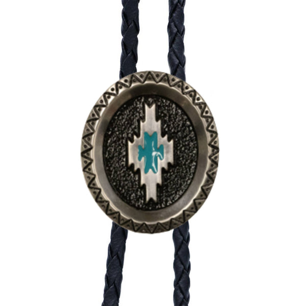 Western Express Aztec Satin Silver Metal Bolo Tie - Broken horn