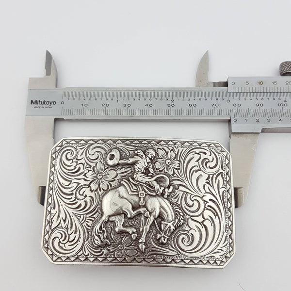Western Silver Rodeo Belt Buckle