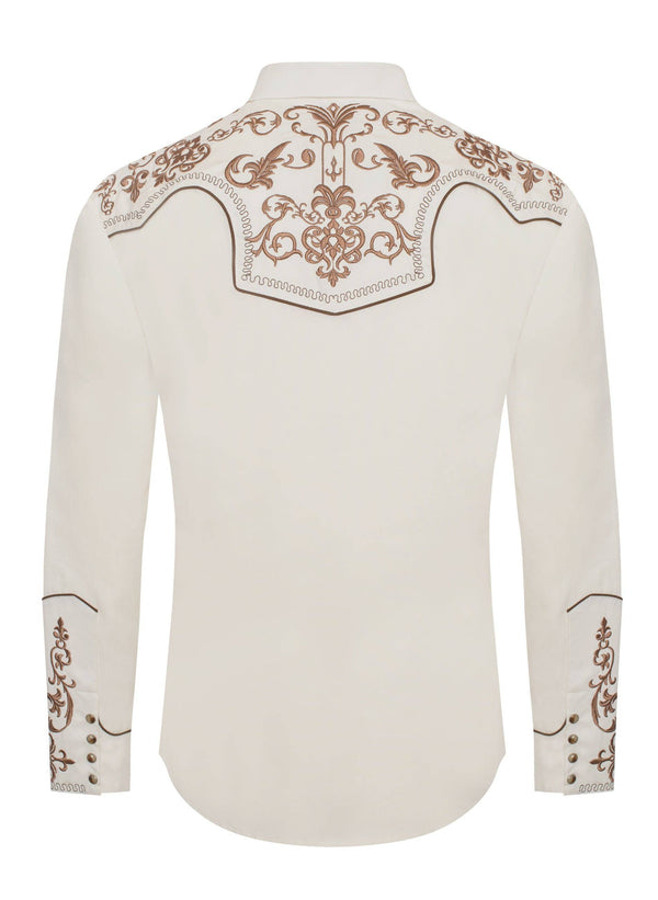 Rodeo Men's Western Cowboy Embroidery Shirt - Ivory - Broken horn