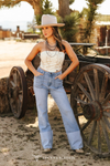 Ivory Leather Boot Stitch Embroider Corset Tie Back