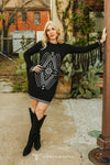 Black Ivory Aztec Knitted Fringe Sweater Dress