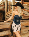 Dark Wash Denim Buckle Strap Corset Top