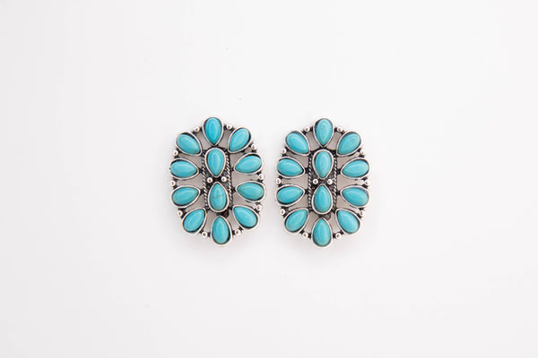 Turquoise Oval Cluster Post Earring