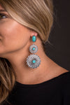 3 Tier Burnished Silver & Turq Flower Concho Earring on Post