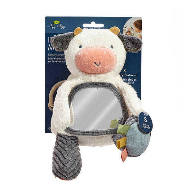 Itzy Ritzy Carmen The Cow - Itzy Bitzy Mirror™ Travel + Tummy Time Toy - Broken horn