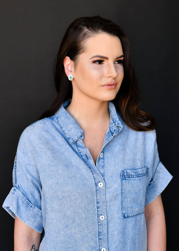 Silver Flower Concho Earring w/ Turquoise Stone