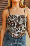 Jacquard Horse Printed Adjustable Strap Corset Top
