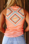 Soft Pink Striped Aztec Printed Tank Top
