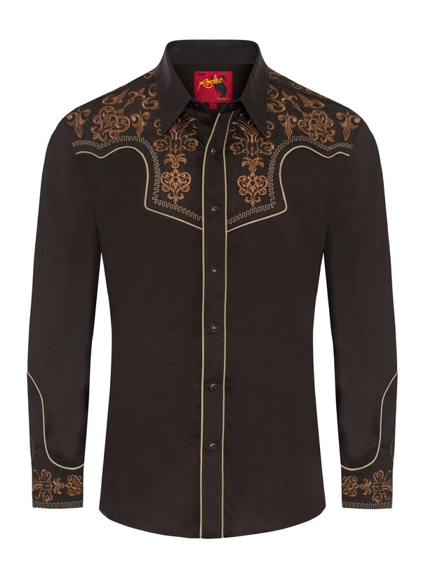 Rodeo Men's Western Cowboy Embroidery - Dark Brown - Broken horn