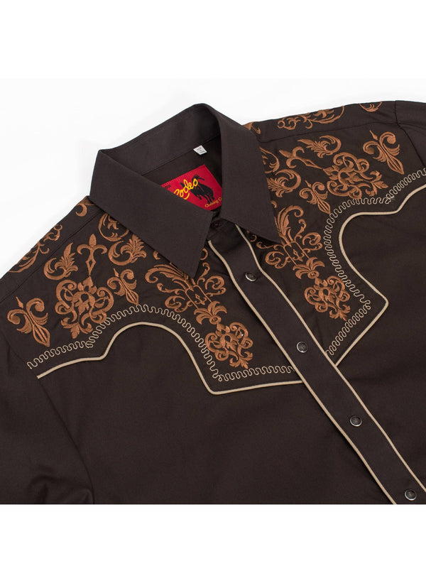 Rodeo Men's Western Cowboy Embroidery - Dark Brown - Broken horn