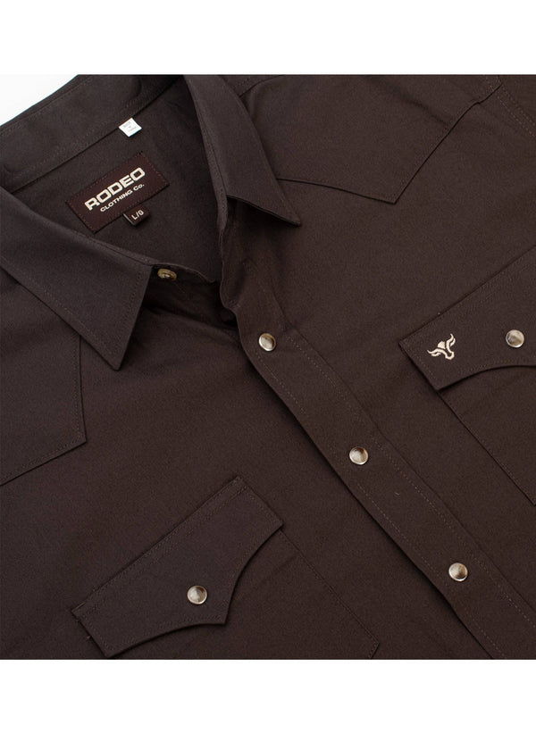 Rodeo Men's Western Solid Cotton Twill Snap Shirt - Brown