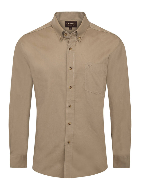 Rodeo Men’s Solid Western Twill Button Down Shirt - Khaki - Broken horn