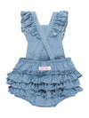 Baby Girls Light Wash Flutter Overall Romper