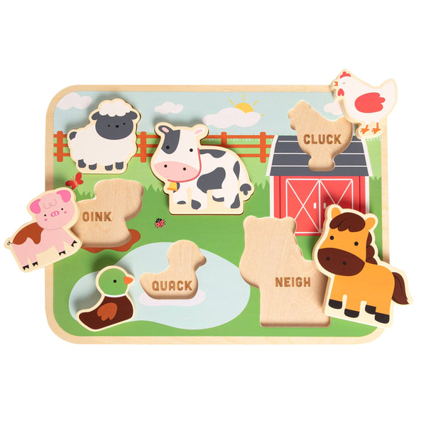 Wooden Barn Animal Puzzle, 6 piece Farm Sounds Learning Toy - Broken horn