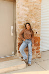 Camel Beige Burnout Mesh Long Sleeve Top