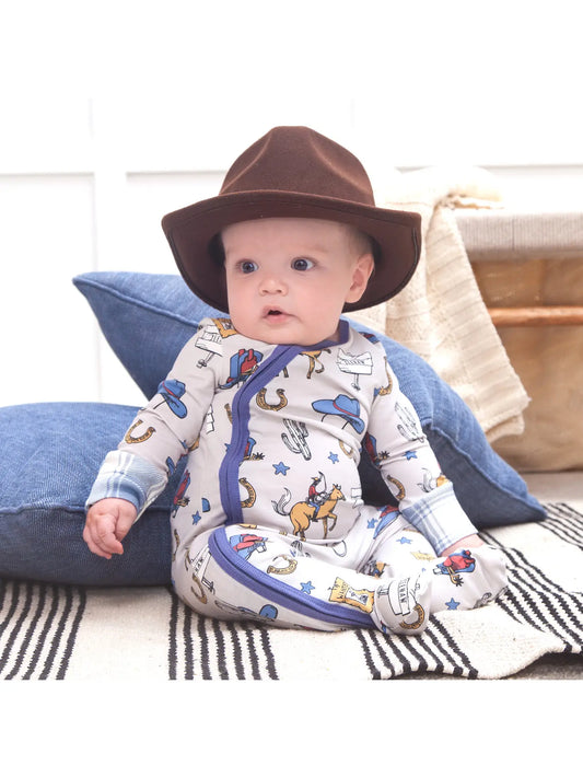 Baby Boy's Western Cowboy Bamboo Zipper Romper