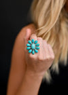 Adjustable Turquoise Flower Cluster Ring