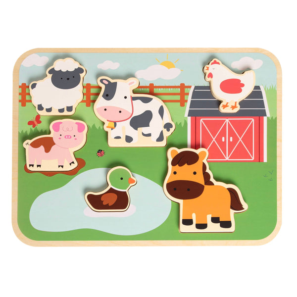 Wooden Barn Animal Puzzle, 6 piece Farm Sounds Learning Toy - Broken horn