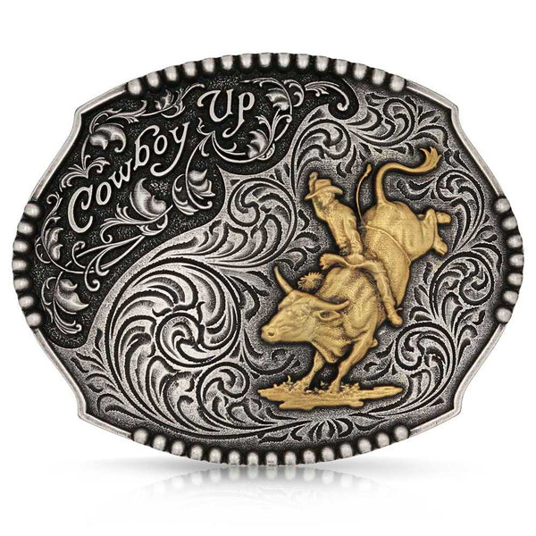 Montana Silversmiths Cowboy Up Bull Rider Buckle - Broken horn