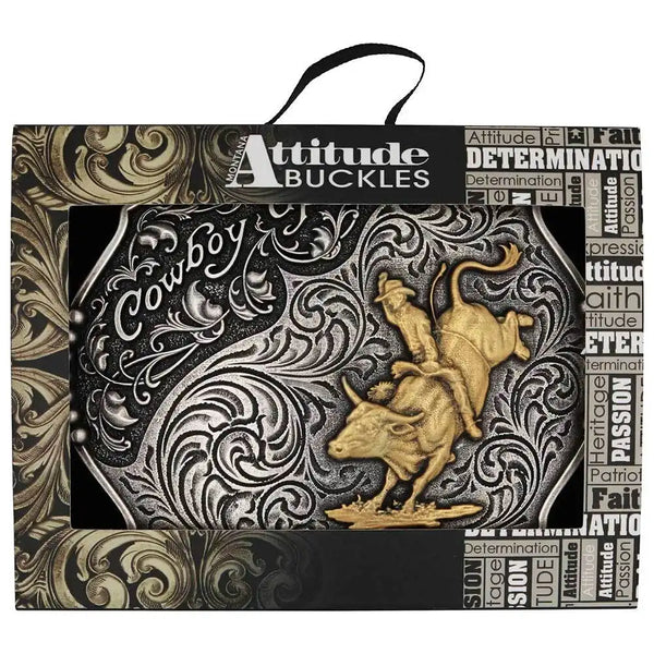 Montana Silversmiths Cowboy Up Bull Rider Buckle - Broken horn