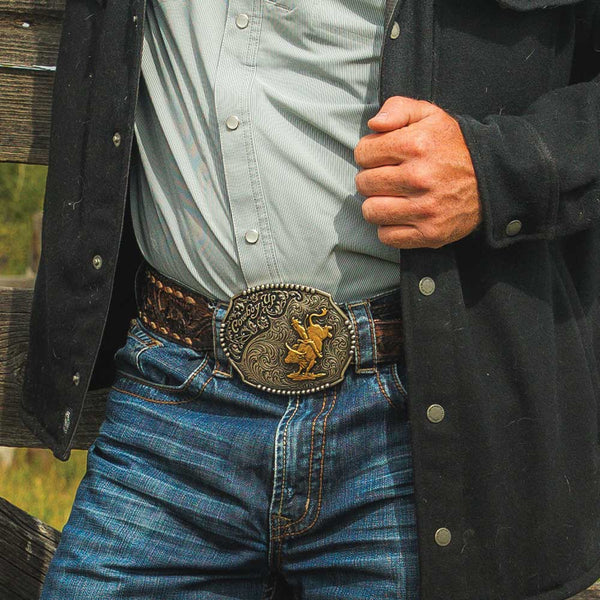 Montana Silversmiths Cowboy Up Bull Rider Buckle - Broken horn