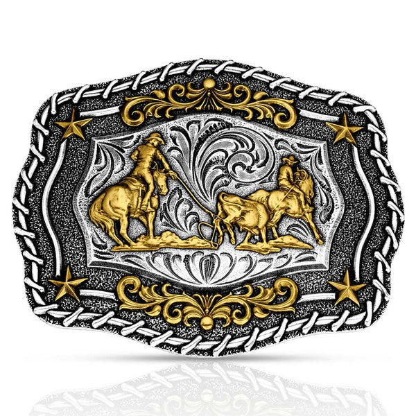 Montana Silversmiths The Roundup Team Roper Buckle - Broken horn