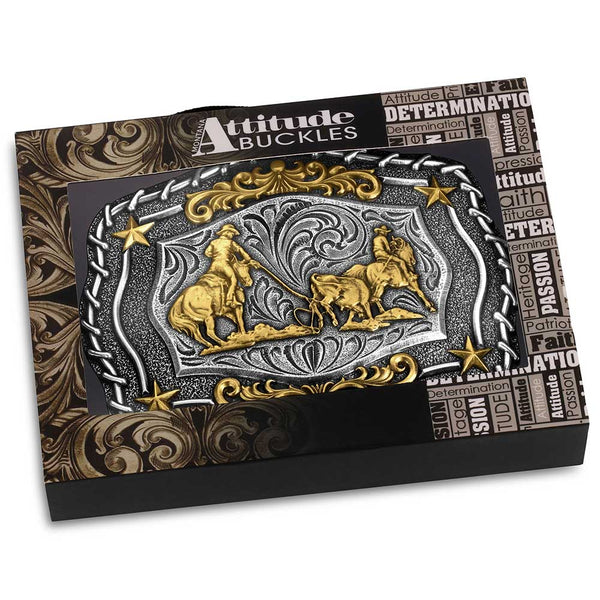 Montana Silversmiths The Roundup Team Roper Buckle - Broken horn