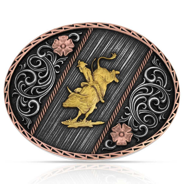 Montana Silversmiths Tri Color Rodeo Buckle - Broken horn
