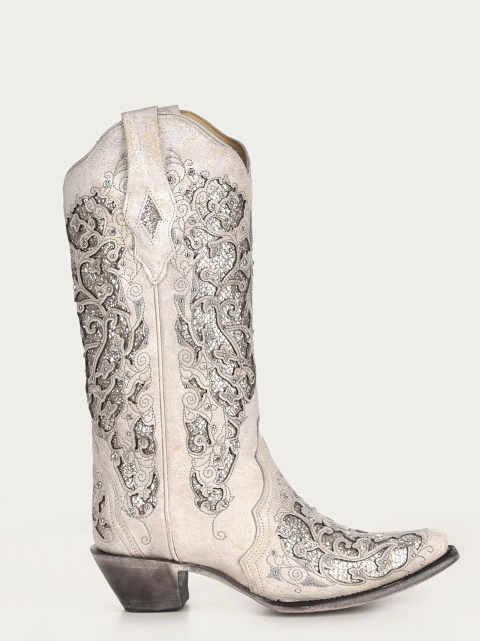 Corral Ladies White Glitter, Crystals Wedding Favorite Snip Toe Boot