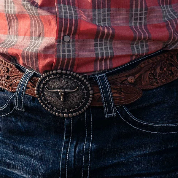 Montana Silversmiths Rustic Barbed Wire Longhorn Buckle