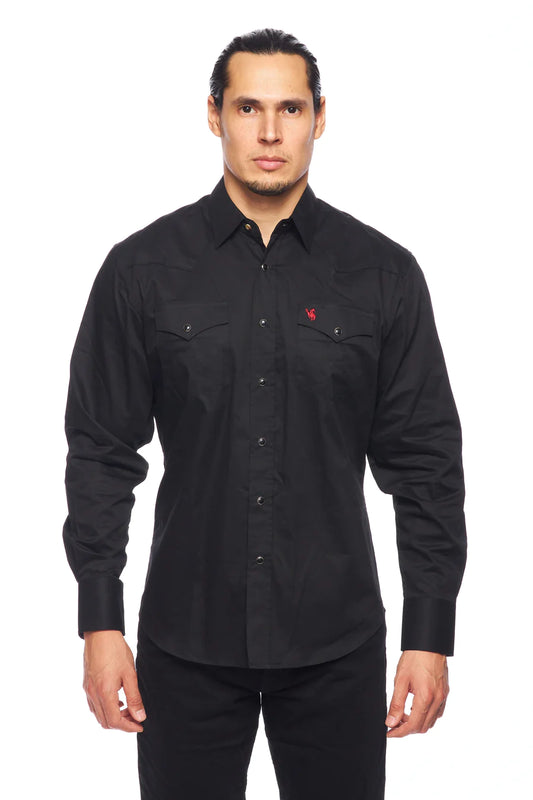 Rodeo Soild Color Long Sleeve Snap - Black/Red