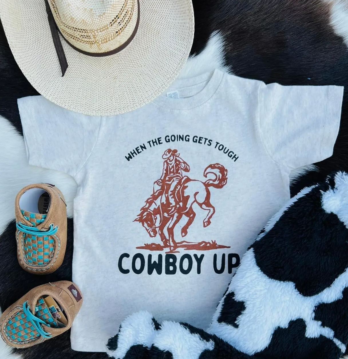 When The Going Gets Tought Cowboy Up Tee - Heather Natural