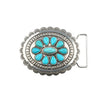 Oval Burnished Silver Buckle with Turquoise Flower Accent