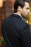 Platini Mens Black Embroidery Faux- Suede Blazer