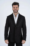 Platini Mens Black Embroidery Faux- Suede Blazer