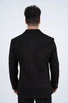 Platini Mens Black Embroidery Faux- Suede Blazer