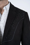 Platini Mens Black Embroidery Faux- Suede Blazer