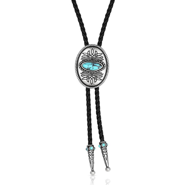 Montana Silversmiths Boot Stitch Turquoise Bolo Tie - Broken horn