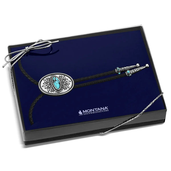 Montana Silversmiths Boot Stitch Turquoise Bolo Tie - Broken horn