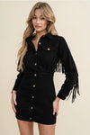 Fringe Distressed Button Up Dress