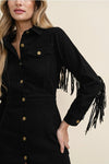 Fringe Distressed Button Up Dress