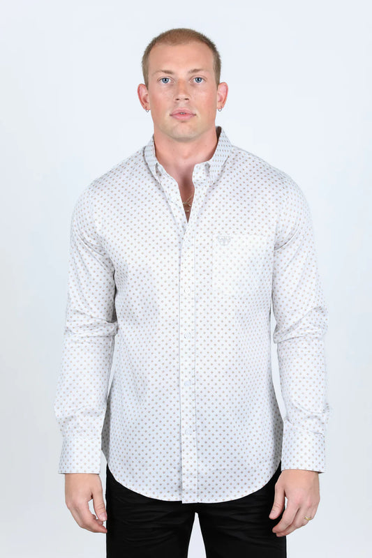 Platini Men Aztec Cotton Spandex Shirt - White