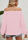 Sleeve Off Shoulder Chiffon Blouse Pink