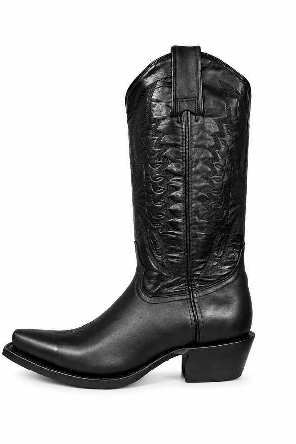Cualtralba Women Snip Toe Waxi All Black Boot - Broken horn