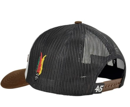 Del Cesar Forty Five Cap - White 6 Panel Trucker Cap - Broken horn